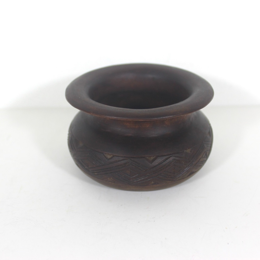 Vintage Carved Wood Pot or Small Bowl Handmade Vessel, Turned Wood, Bookshelf